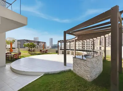 a patio on the roof of a building at BLVD Modern Stay in Jewelz -Balcony Pool & Gym in Dubai