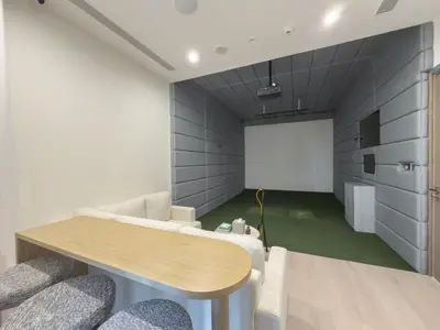 a meeting room with a wooden table and chairs at Luxury 2BR LIV Marina Dubai World-Class Amenities in Dubai
