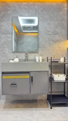 a bathroom with a sink and a mirror at Studio Centrally Located Near to Metro in Dubai