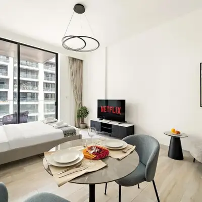 VayK - Refined Studio in Dubai Hills with Pool View