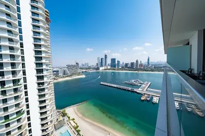 a view of a river from a building at Exquisite Beachfront 1BR l Palace Beach Residence in Dubai