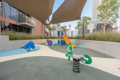 a playground in a building with two skateboards at Stayshort - 1 Bedroom in Business Bay with Canal Views that Sleeps 4 in Dubai