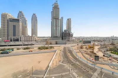 a view of a city with tall buildings at Silkhaus Elite 3BR near Dubai Watercanal in Al Wasl in Dubai