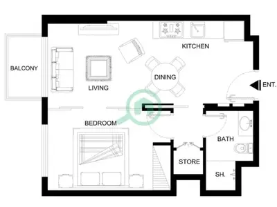 a floor plan of a house at StayShort - Modern Dubai Hills Apartment Great Pool Sleeps 4 in Dubai