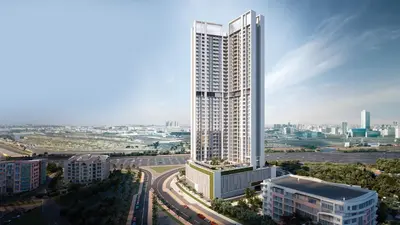 a rendering of a tall building in a city at Skyz by Danube, Brand new Studios in Arjan in Dubai