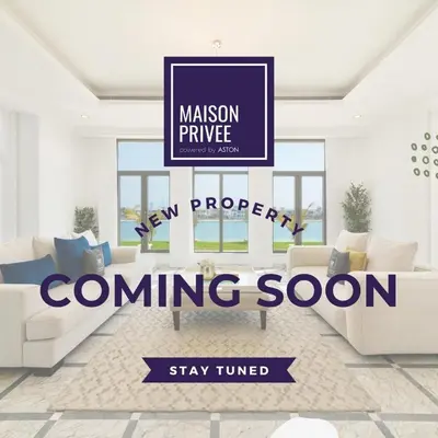 a rendering of a living room with a sign at Maison Privee - Urban Living with Dubai Marina Skyline Views in Dubai