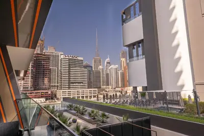 a view of a city skyline from a building at Frank Porter - Binghatti Canal in Dubai