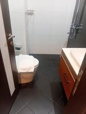 a bathroom with a toilet and a sink at Studio Hide Away in the Business Bay in Dubai