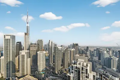a view of a city with tall buildings at Paramount 59th Floor , Burj View Infinity Pool in Dubai