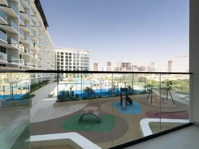 a view from the balcony of a building at Modern 1BR Hideaway In Binghatti Phoenix-JVC in Dubai