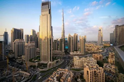 a view of a city with a tall building at Seraya Residences at Imperial Avenue Dubai in Dubai