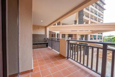 an empty balcony of a apartment building with a balcony at One bedroom appartment Palm Jumeirah in Dubai