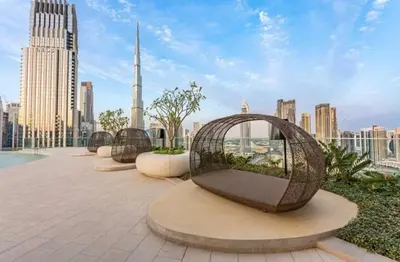 a view of a city from the roof of a building at have fun with your family and friends in our apt in Dubai