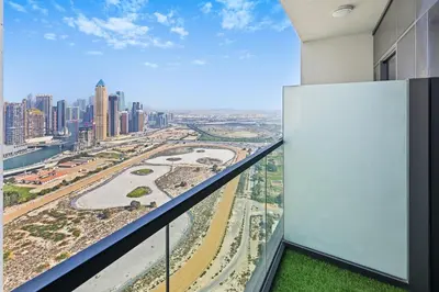 a view of a city from a building at DAMAC Maison Aykon City Dubai in Dubai