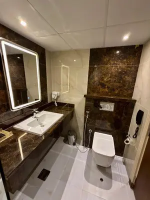 a bathroom with a sink and a toilet and a mirror at Smana Hotel Al Raffa in Dubai