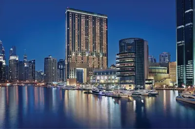 a view of a city with boats in the water at JW Marriott Hotel Marina in Dubai
