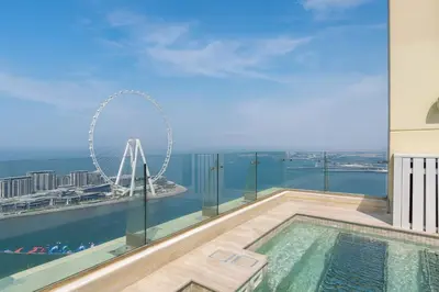 a view of the london eye from the top of a building at JBR Luxury Penthouse with private pool, cinema, gym, spa etc in Dubai