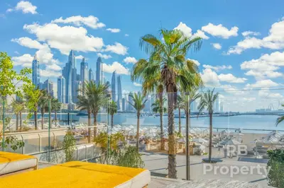 a view of the city of dubai from a resort at FIVE Palm Beach Villa -Private Pool & Roopftop Jacuzzi, 3-Level, by Exclusive Holiday Homes in Dubai