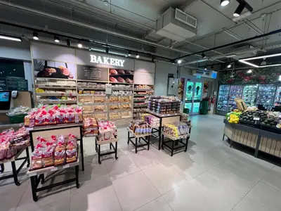 a bakery store with a lot of items on display at One Bedroom Apartment Dubai Fountain & Old Town View by Auberge in Dubai