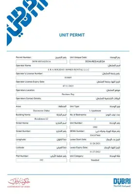 a document with the name of akt permit and the number thereof at Elite Royal Apartment - Burj Residences T5 | VIP in Dubai