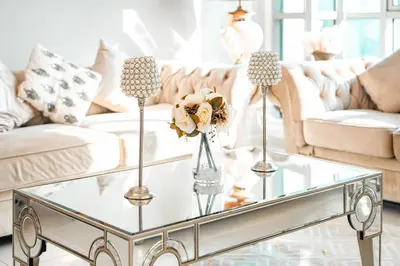 a living room with a glass coffee table at Elite Royal Apartment - Full Bujr Khalifa & Fountain View - Senator - 2 bedrooms & 1 open bedroom without partition in Dubai