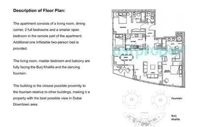 a plan of a floor plan of a building at Elite Royal Apartment - Full Burj Khalifa & Fountain View - 2 bedrooms and 1 open bedroom without partition in Dubai