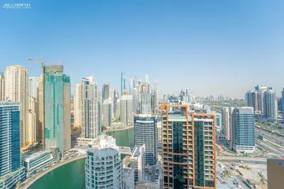 an aerial view of a city with tall buildings at JW Marriott Full Marina View, Luxury Suites by Gardenia with Direct Access to Marina Mall in Dubai
