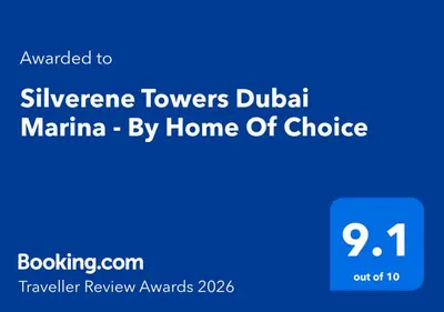 a sign that reads silverene towers dubai marina by home of choice at Silverene Towers Dubai Marina - By Home Of Choice in Dubai