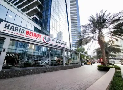 a facade of a building with a palm tree at Silverene Towers Dubai Marina - By Home Of Choice in Dubai