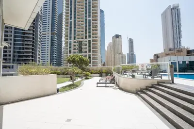 a view of the city from the rooftop of a building at HiGuests - Studio With Incredible Sea Views, 3-min to Beach in Dubai