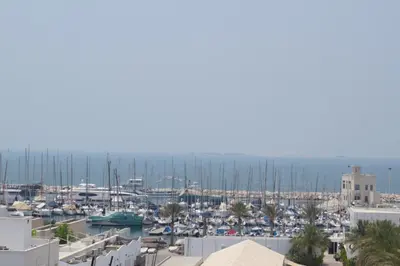 a marina with many boats in the water at Beach Walk Hotel Jumeirah in Dubai
