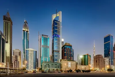 a city skyline with tall skyscrapers in a city at Staybridge Suites Dubai Financial Centre by IHG in Dubai