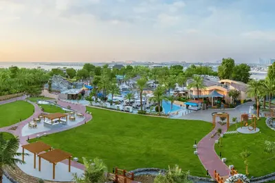 an aerial view of the park at the resort at Al Habtoor Grand Resort, Autograph Collection in Dubai