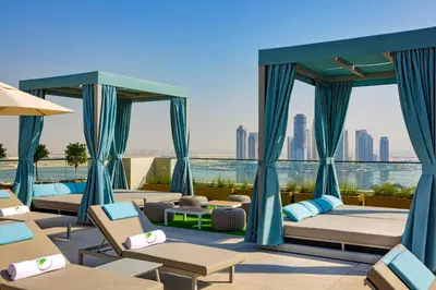 a rendering of a hotel room with beds and chairs at Element Al Jaddaf, Dubai in Dubai