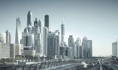 a black and white photo of a city skyline at Radisson Blu Residence, Dubai Marina in Dubai