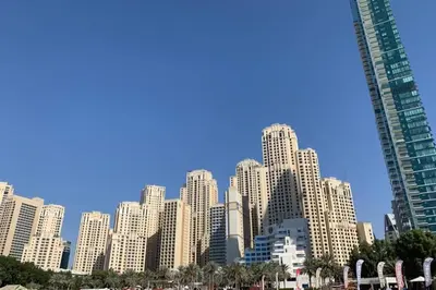 a view of a city skyline with tall buildings at Beautiful apartment with amazing sea views in Dubai