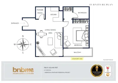 a floor plan of a house with furniture at bnbmehomes - La Fontana in Dubai