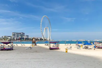 a beach with a ferris wheel in the background at Frank Porter - The Address JBR in Dubai