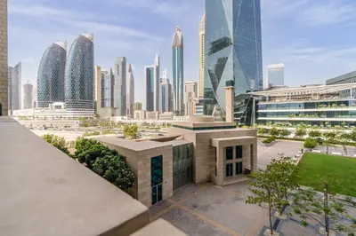 a view of a city skyline with tall buildings at Silkhaus newly furnished studio facing DIFC with pool and gym access in Dubai