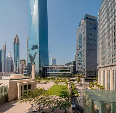 a view of a city skyline with tall buildings at Silkhaus newly furnished modern DIFC studio with balcony in Dubai