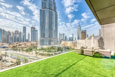 a view of the city from the roof of a building at Luxurious 3 Bedroom Apartment in Boulevard Point, Connected to Dubai Mall in Dubai
