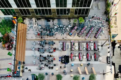 an overhead view of a parking lot with cars at Emirates Sports Hotel, Dubai Sports City in Dubai