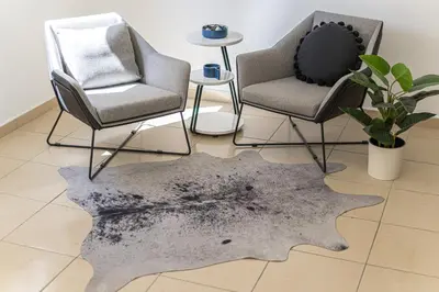 a floor rug in the shape of a mushroom at HiGuests - Stylish Apartment in JBR Steps From the Beach in Dubai