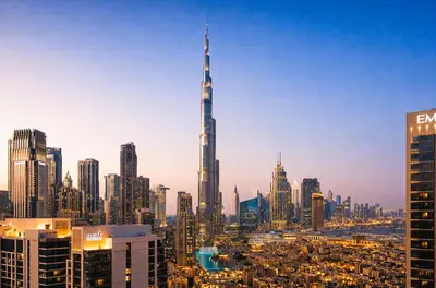 a view of a city skyline with the tallest building at Elite Royal Apartment - Panoramic Burj Khalifa, Fountain & Dubai skyline view - Marquise in Dubai
