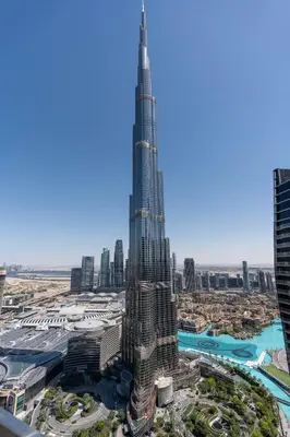 a view of the burj khalifa tallest building in the world at Vacay Lettings - High floor Burj Khalifa & Fountain view 3 bed in Dubai