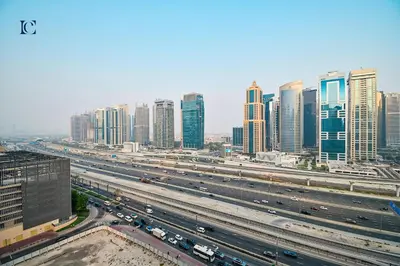 a highway in a large city with many buildings at Luxury Escapes - Modern studio in West Avenue Dubai Marina in Dubai