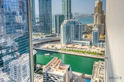 a view of the city from a skyscraper at Airy Studio in Studio One Dubai Marina by Deluxe Holiday Homes in Dubai