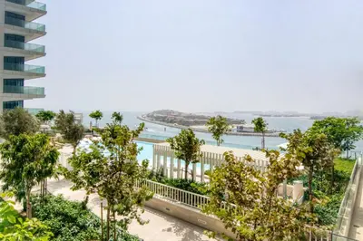 a view of the ocean from a building at The Smart Concierge - Beach Vista 2 in Dubai