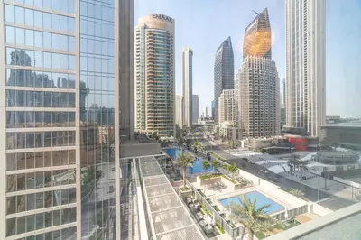 an aerial view of a city with tall buildings at FIRST CLASS 2BR with full DUBAI BOULEVARD view in Dubai