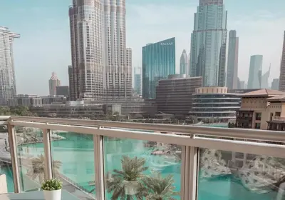 a view of the city from the balcony of a building at Elite Royal Apartment - Full Burj Khalifa & Fountain View - Magnum in Dubai